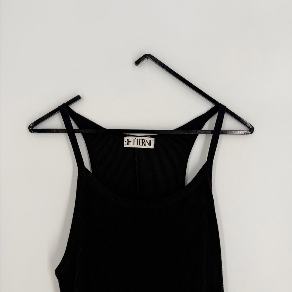 Eterne Ribbed Knit Jersey Slim Fit Black Tank Mini Dress